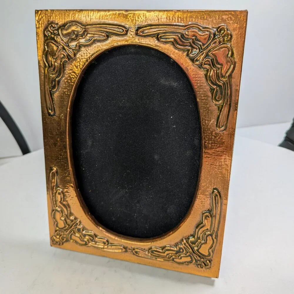Vintage Art Nouveau Hammered Copper Picture Frame Repoussé Mission Style